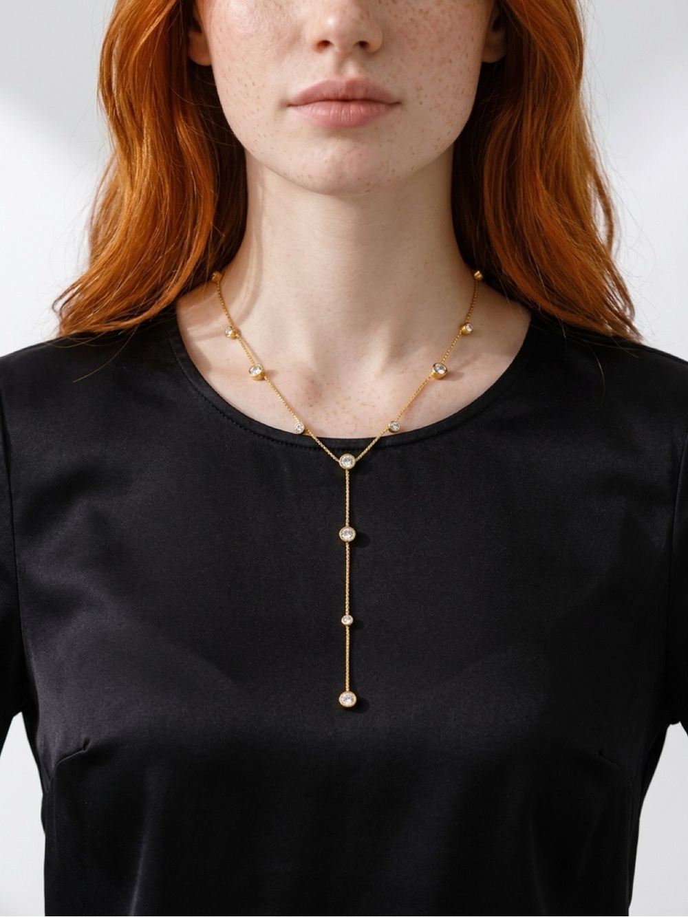 18k Gold plated Y-Drop Necklace with Crystal Accents - Women Jewelry